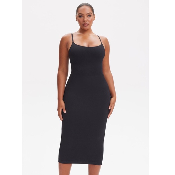 Women’s Black Spaghetti Strap Sculpting Midi Dress in Black | Size XL/XXL - Picture 8 of 11